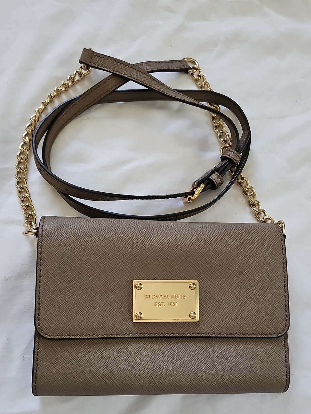 Michael Kors Taupe Crossbody with Gold Plate